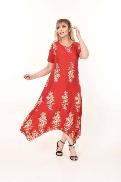 kısmet sepeti Women's Plus Size Viscose Fabric Salmon Color Patterned Stylish...