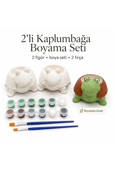 Grimsi Hobi 2’li Kaplumbağa Boyama Seti – 2 Figür, Boya Paleti ve 2 Fırça Dahil