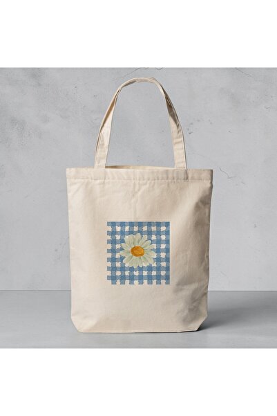 riyaz Daisy Blue Gingham Floor Printed Fabric Shoulder Bag - 35X40 cm
