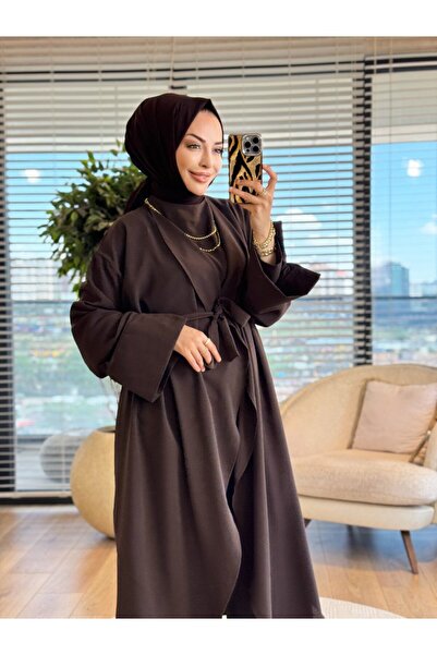 ALANURMODA 3429 Belted Long Draped Three-Piece Suit Brown