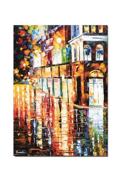 artnova Ръчно рисувана картина, Стилизиран градски пейзаж, 70x50 см, маслена ...