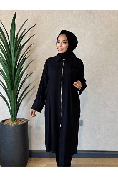 ALANURMODA 24431 قبعة طويلة بسحاب وحواف سميكة باللون الأسود