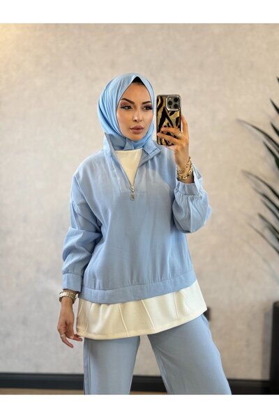ALANURMODA 22893 Skirt with Hem Pieces and Zipper Suit Blue
