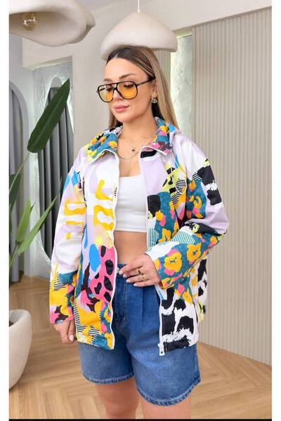 MATTİMODA Çok Renkli Desenli Basen Boy Yağmurluk