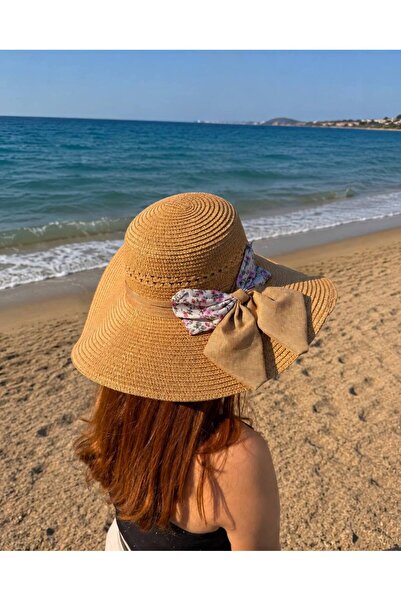 MD Moda Accessories قبعة شاطئ نسائية من القش ذات حافة واسعة مع فيونكة كبيرة و...