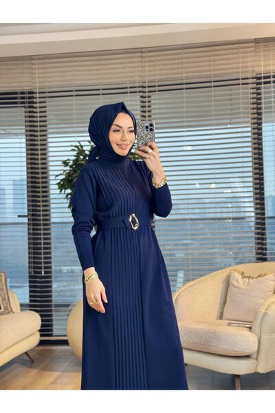 Knit 146 Left Back Front Striped Knitwear Dress Navy Blue