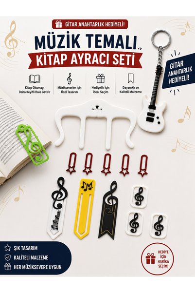 Dinç Spor Music Themed Bookmark Set – Guitar Keychain Gift