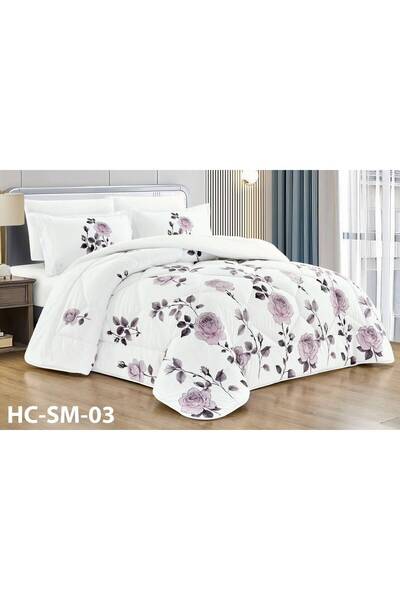 Generic Luxury Floral Printed Comforter Bedding Set - White Quilt Set with Ma...