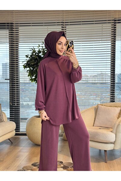 ALANURMODA 22831-5 بدلة مخيطة من الأمام باللون البرقوقي