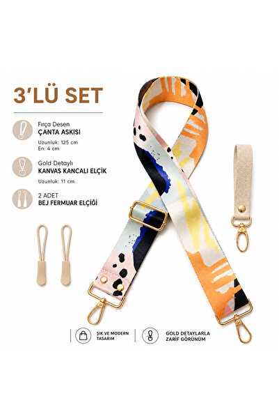 Alya trend Brush pattern gold detailed bag strap (125cm) + candle canvas hand...