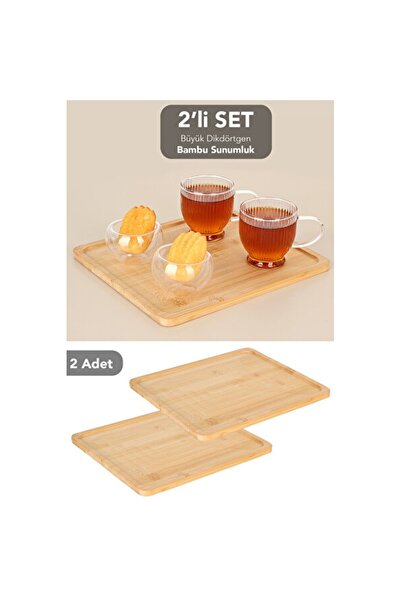 Empressco Two Large Rectangular Bamboo Serving Trays, Cheese and Breakfast Set