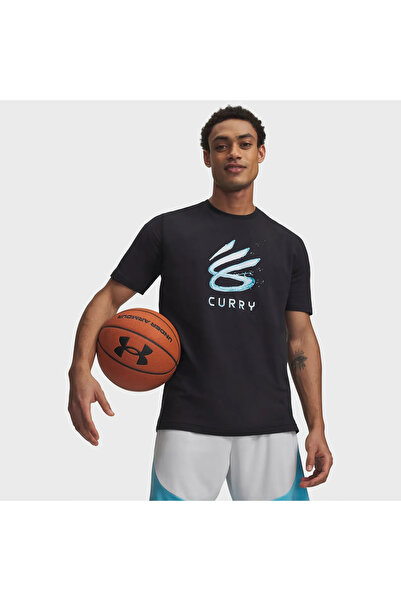 Under Armour Мъжка черна тениска с поло яка с надпис  "Curry Splash "