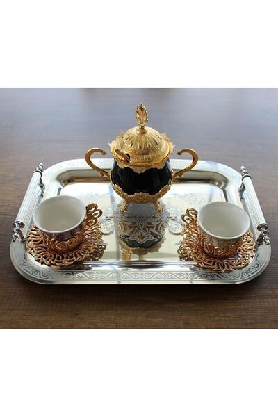DEVMEER Stainless Steel Luxury Model Silver Pattern Tea and Coffee Tray 34.5 ...