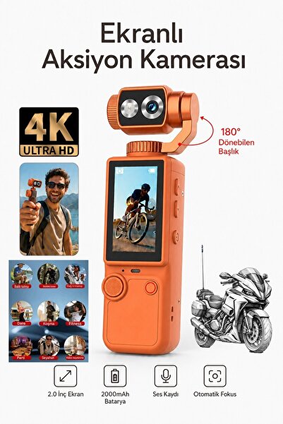 PREPARE Vlog Kamera 4K Ultra HD Mini Aksiyon Kamerası 2.0 inç Ekranlı Mikrofo...