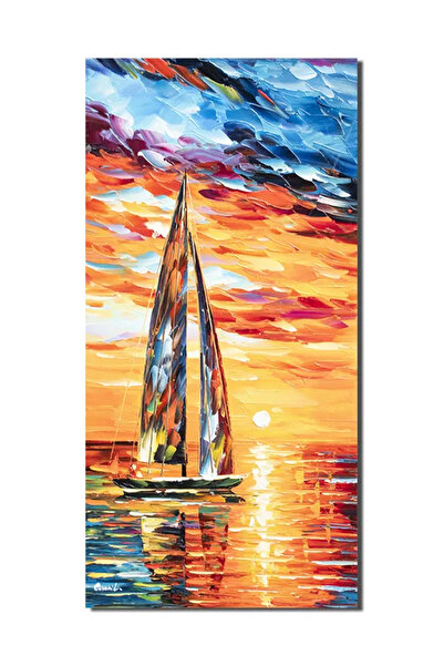 artnova Ръчно рисувана морска картина, Залез с платноходка, 80x40см, маслена ...
