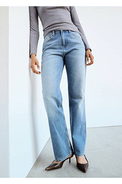 MANGO Woman Düz kesim yüksek bel jean pantolon