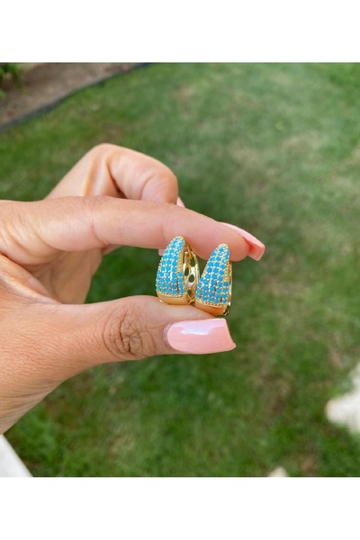 Bade Jewelry Fd Gold Blue Stone Detailed Drop Design Tarnish Resistant Steel ...