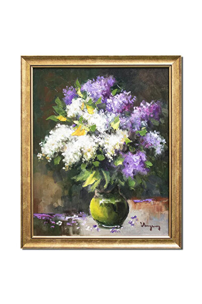 artnova Рамкирана картина с ръчно рисуван люляк, Чистота, 55x45 см, маслена н...