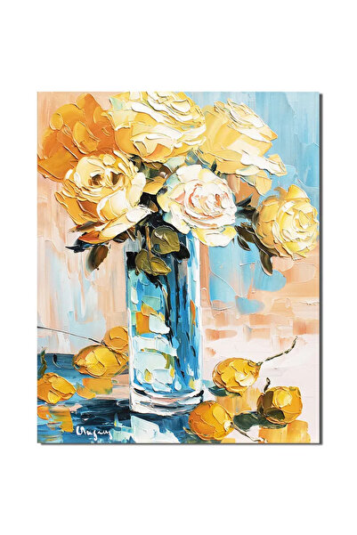 artnova Ръчно рисувана картина с жълти рози, Флорално излъчване, 50x40см масл...