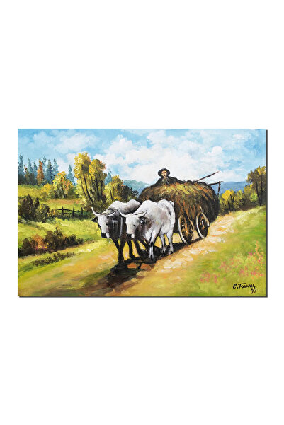 artnova Χειροποίητη ζωγραφική, Άμαξα με βόδες, 60x40εκ. λάδι σε καμβά, αναπαρ...