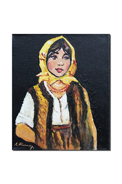artnova Tablou tarancuta cu basma galbena pictat manual, 30x25cm ulei pe panz...