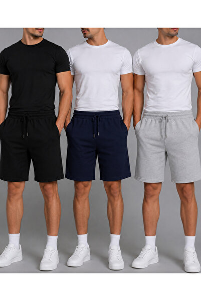 BERYY MODA Men's 3-Pack Sports Shorts 65% Cotton 35% Polyester Black Gray Nav...