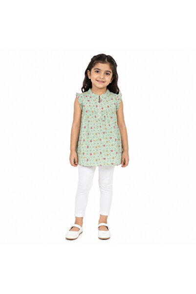 Generic Girls Floral Tunic Blouse with Ruffle Sleeves and Front Zipper