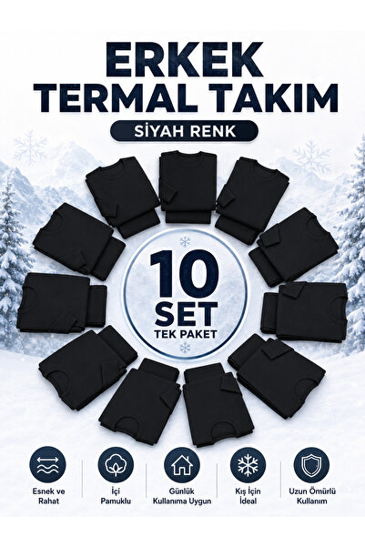 don-x | Erkek Siyah Kışlık Termal Pamuklu Takım Çoklu Set (10 ADET)