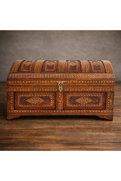 Al Athar Arts Luxury Sheesham Wood Handcrafted Keepsake Box with Lock Antique Brass Inlay Box(W:36''D:18''H:19'')