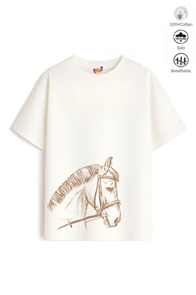 Belya Kids Wear Boy's Oversize Fit Belya Kids Horse Design B25 Cotton T-Shirt