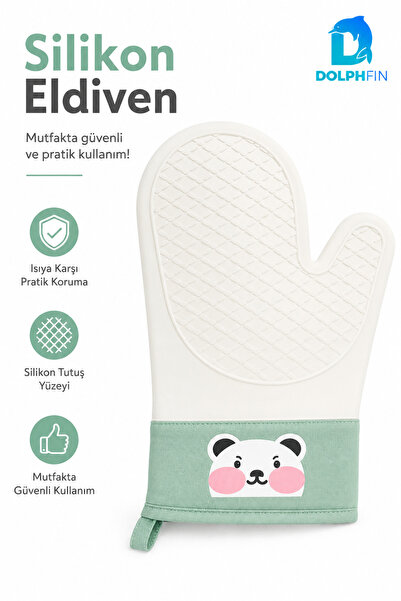 DolphFin Silicone Oven Mitt Panda Patterned Heat Resistant Non-Slip Kitchen G...