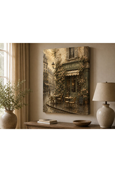 FTRMALZEMECİM Premium Çiçeklerle Bezeli Paris Kafesi Kanvas Tablo – Nostaljik...