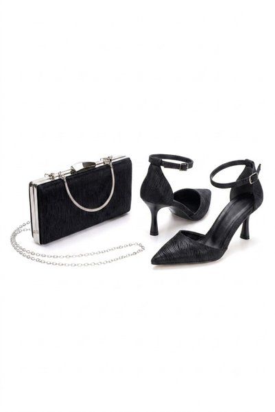 Akçetin Moda Ankle-Strap Pointed Toe Evening Shoes and Bag Set