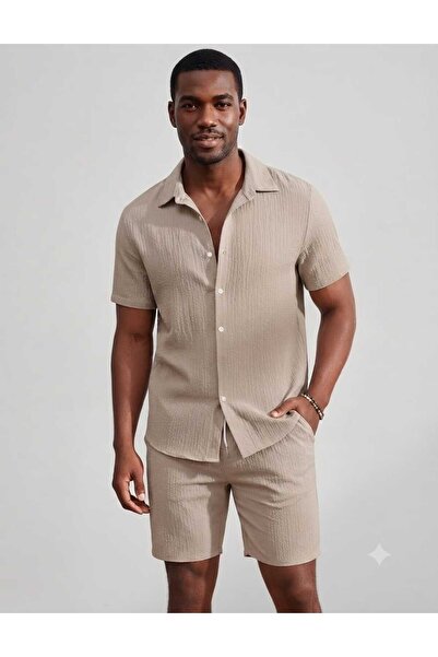 ALİ.COM Bürümcük Fabric Summer Lycra Men's Shirt Shorts Set