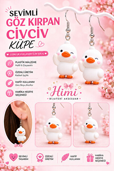 himi bijuteri aksesuar Winking Chick Cheerful Cute Animal Figured Dangle Earr...
