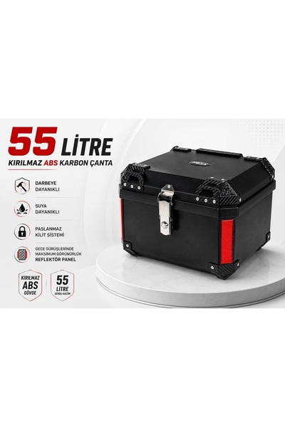 Tex 70055 ABS 55 Litre Siyah Arka Çanta KARBON görünümlü kırılmaz çanta lüks ...