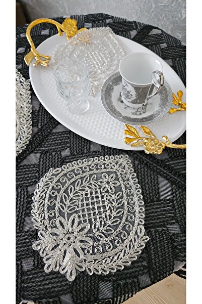 ZESA HOME Set of 6 Coffee Side Stylish Presentation Napkins with Tulle Guipure