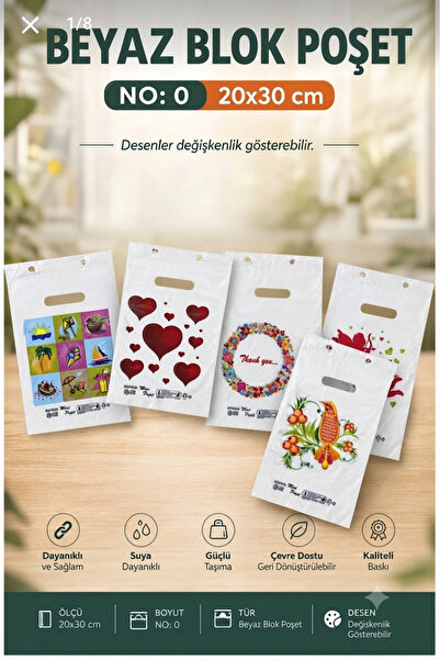 MTA beyaz poşet 100 lı 0 no takviyeli poşet 20×30 cm el geçme baskılı blok poşet