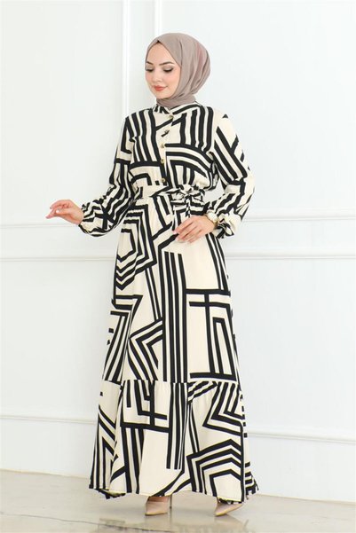 Mestore Striped Viscose Dress Stone