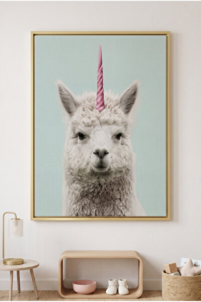 Jasmine Art Alpaca Unicorn Kids Wall Art | Portrait Framed Canvas Print | Lux...