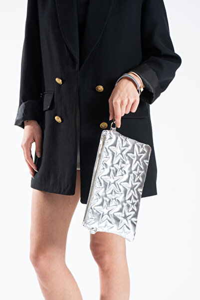 DEV 3 ADAM Γυναικεία τσάντα Clutch Portfolio με ραφές Silver Star
