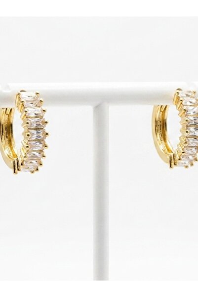 OEM Cercei Hoop cu Cristale Bagheta, Otel Inoxidabil Placat cu Aur 14K