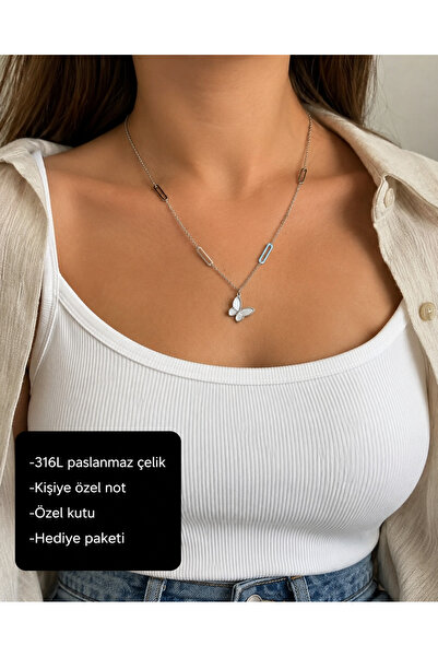 HER ŞEY NOTA www.herseynota.com Elara Butterfly Women's Necklace 316L Stainle...