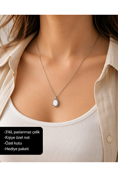 HER ŞEY NOTA www.herseynota.com Orlienne Oval Women's Necklace 316L Stainless...