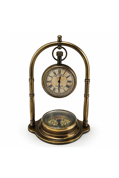 ALFA AKSESUAR 03 Brass desktop clock and compass set nı4530