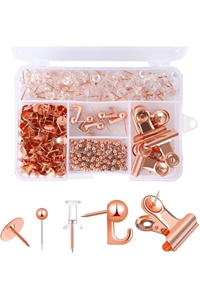 Arabest Pushpin Set,310Pcs Rose Gold,5 Style,with Push Pin Hook,Pushpin Clip,...