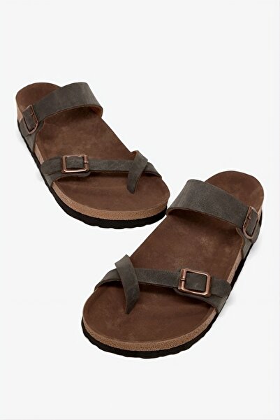 CİNDYSHOESS Unisex Ortopedik Rahat Kalıp Çift Tokalı Parmak Arası Mantar Taba...