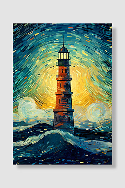Luna Marissa Poster Lighthouse în stil Van Gogh Noapte înstelată Albastru Gal...