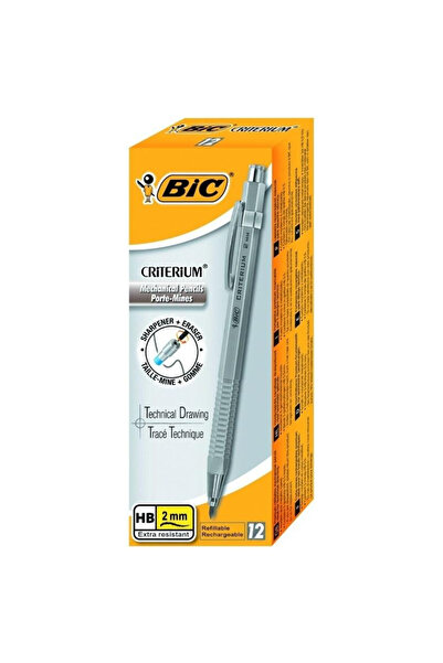 Bic Creion mecanic Criterium, HB 2 mm, cu ascutitoare si radier, gri, set 12 ...
