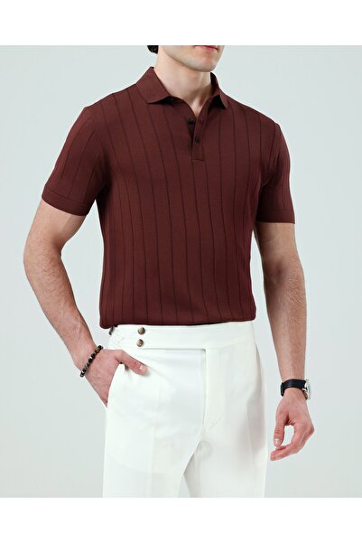 TerziAdemAltun Italian Style Slim Fit Polo Collar Knitwear T-Shirt Tile T13777